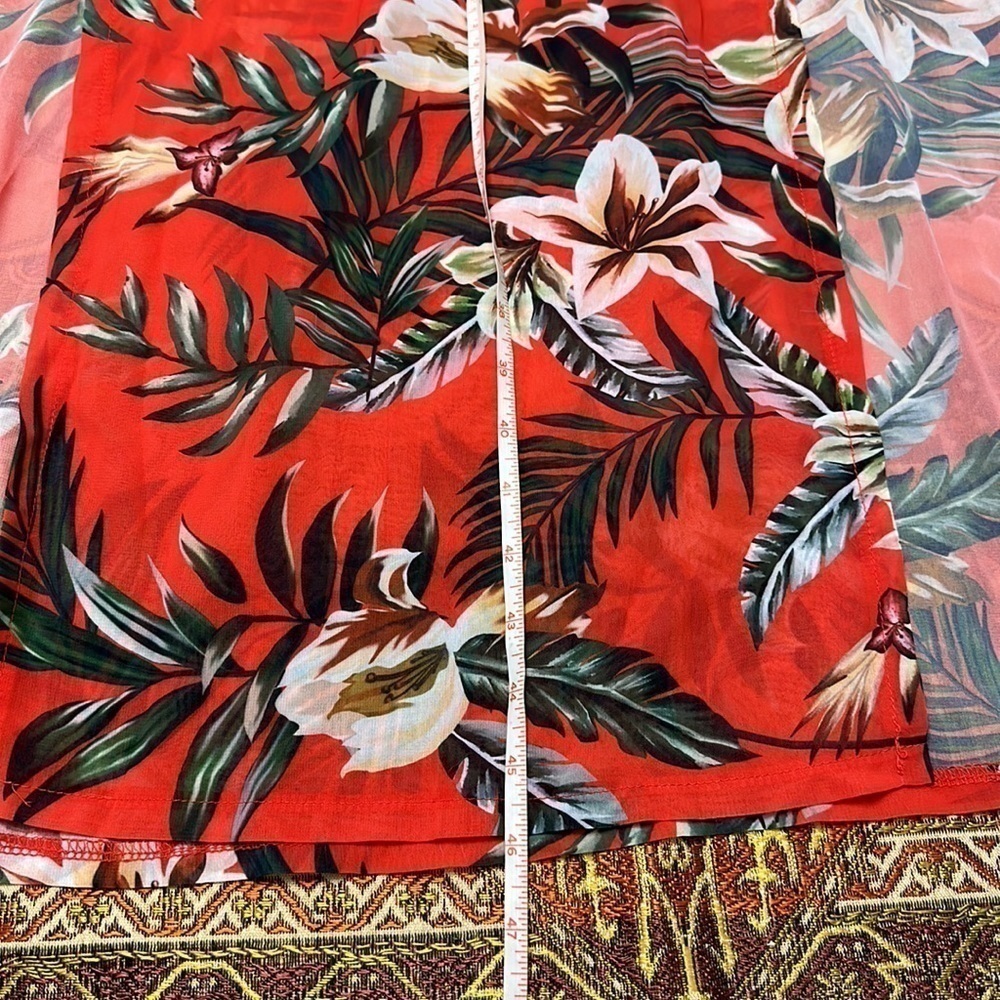 TROPICAL Two Piece Skirt Set Red Size Large Palm Print Lillies Summer - Picture 15 of 16